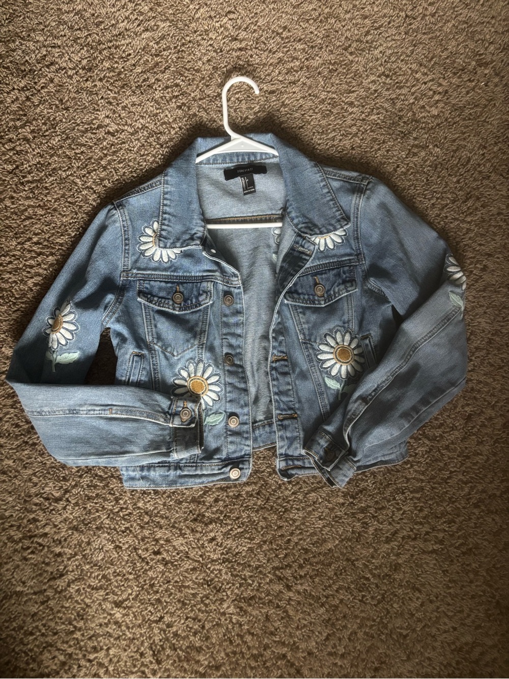 Forever 21 Light Blue Denim Jacket with Daisy Embroidery